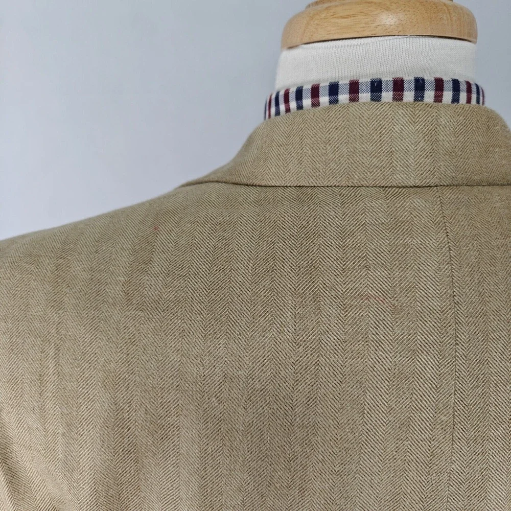 Kasper Men's Sport Coat Blazer‎ Two Button Beige Herringbone Silk Wool Size 44L